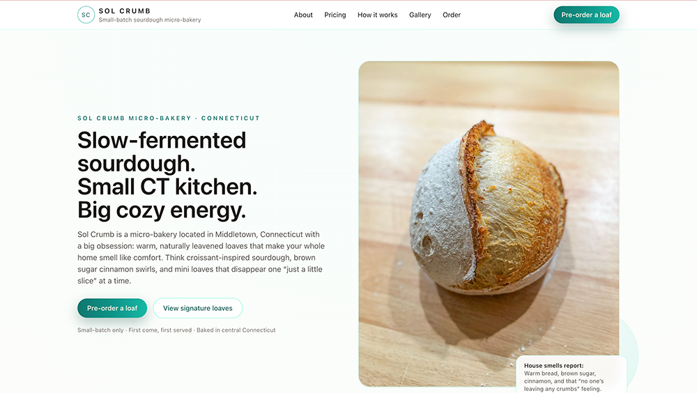 Sol Crumb Bakery website by Cara Christine Creates