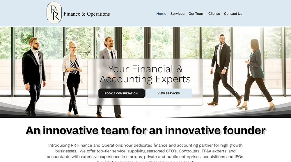 RR Finance & Operations website by Cara Christine Creates